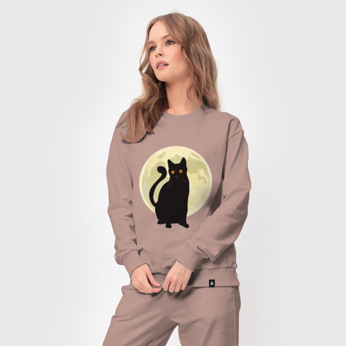 Женский костюм хлопок с принтом Moon Cat, вид сбоку #3