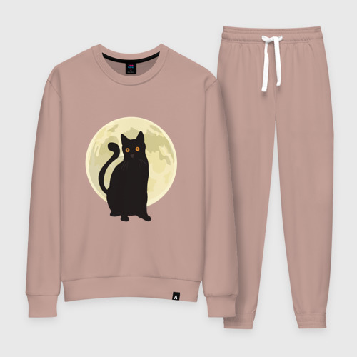 Женский костюм хлопок с принтом Moon Cat, вид спереди #2
