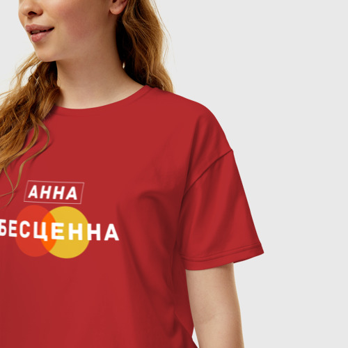 Женская футболка хлопок Oversize Анна Бесценна, цвет красный - фото 3