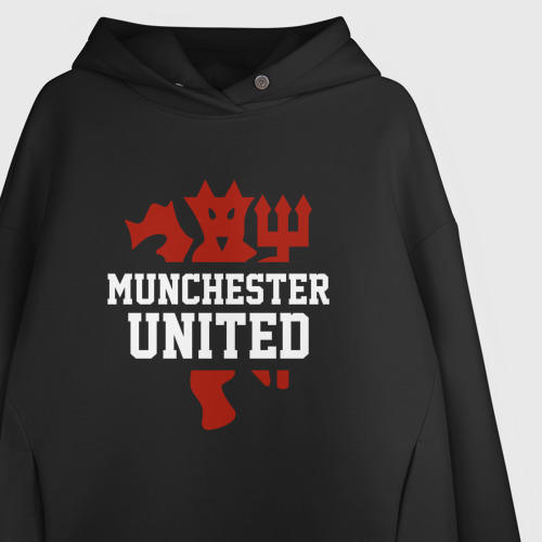 Женское худи Oversize хлопок Manchester United Red Devils, цвет черный - фото 3