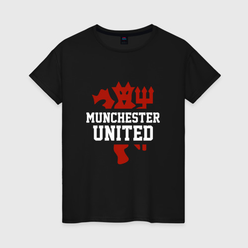 Женская футболка хлопок Manchester United Red Devils, цвет черный