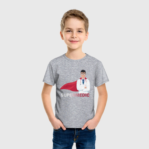 Детская футболка хлопок Супер врач Super Doc, цвет меланж - фото 3