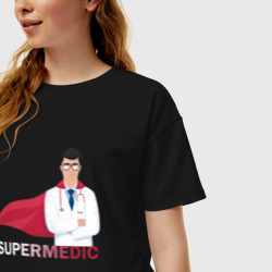 Женская футболка хлопок Oversize Супер врач Super Doc - фото 2