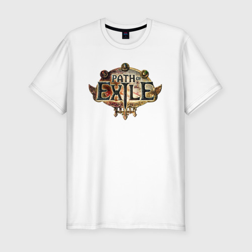 Мужская приталенная футболка из хлопка с принтом Path of Exile - emblem, вид спереди №1