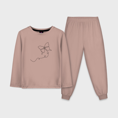 Детская пижама с лонгсливом хлопок Бабочка, цвет пыльно-розовый