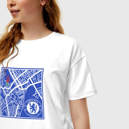 Женская футболка хлопок Oversize FC Chelsea - Stamford Bridge 2024, цвет белый - фото 3