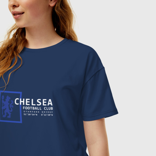 Женская футболка хлопок Oversize с принтом FC Chelsea Stamford Bridge 2021-22, фото на моделе #1