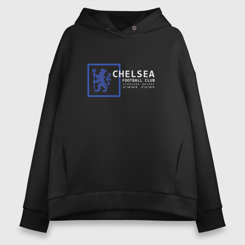 Женское худи Oversize хлопок с принтом FC Chelsea Stamford Bridge 2021-22, вид спереди #2