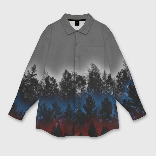 Женская рубашка oversize 3D с принтом Флаг из леса, вид спереди #2