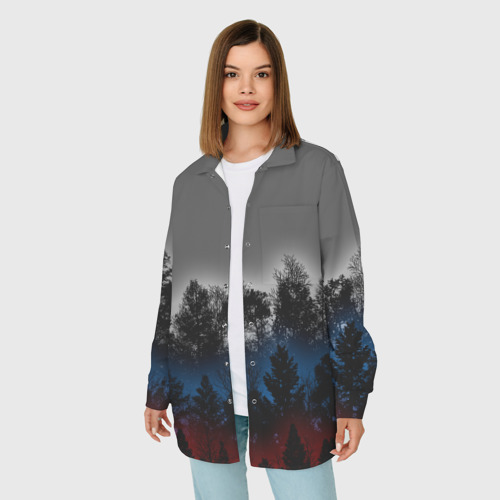 Женская рубашка oversize 3D с принтом Флаг из леса, фото на моделе #1