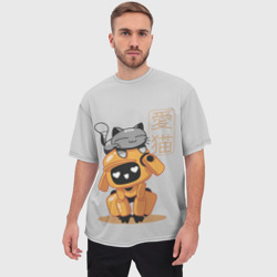 Мужская футболка oversize 3D Cat and Robot ЛСР - фото 2