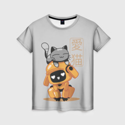 Женская футболка 3D Cat and Robot ЛСР