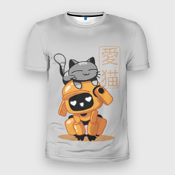 Мужская футболка 3D Slim Cat and Robot ЛСР