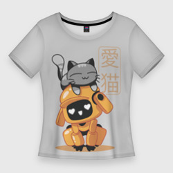 Женская футболка 3D Slim Cat and Robot ЛСР
