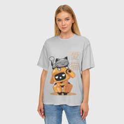 Женская футболка oversize 3D Cat and Robot ЛСР - фото 2