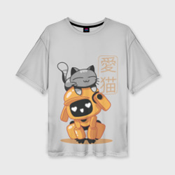 Cat and Robot ЛСР – Женская футболка oversize 3D с принтом купить со скидкой в -50%