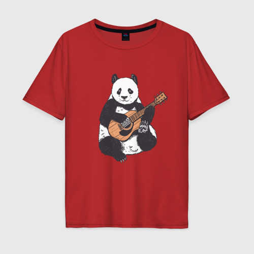 Мужская футболка хлопок Oversize Панда гитарист Panda Guitar, цвет красный