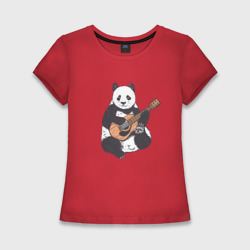 Женская футболка хлопок Slim Панда гитарист Panda Guitar
