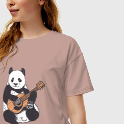 Женская футболка хлопок Oversize Панда гитарист Panda Guitar - фото 2