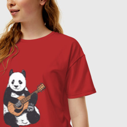 Женская футболка хлопок Oversize Панда гитарист Panda Guitar - фото 2