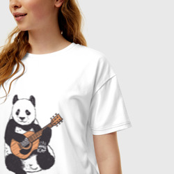 Женская футболка хлопок Oversize Панда гитарист Panda Guitar - фото 2