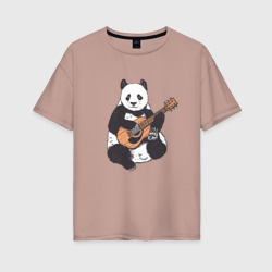 Женская футболка хлопок Oversize Панда гитарист Panda Guitar