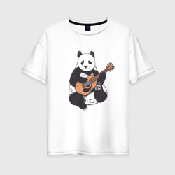 Женская футболка хлопок Oversize Панда гитарист Panda Guitar