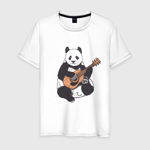 Мужская футболка хлопок Панда гитарист Panda Guitar, цвет белый