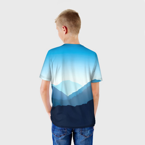 Детская футболка 3D с принтом Клинок, рассекающий демонов в горах, вид сзади #2