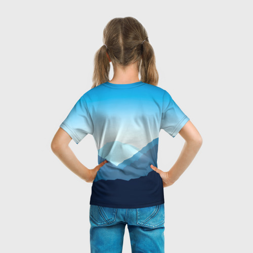 Детская футболка 3D с принтом Клинок, рассекающий демонов в горах, вид сзади #2