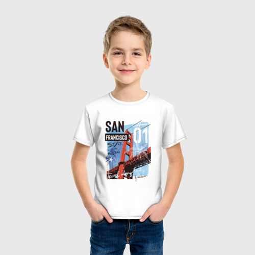 Детская футболка хлопок с принтом Сан-Франциско, фото на моделе #1