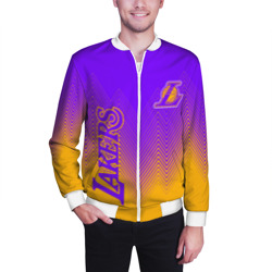 Бомбер с принтом Los Angeles Lakers Лейкерс для мужчины, вид на модели спереди №2. Цвет основы: белый