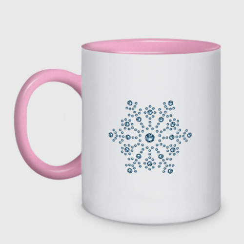 Кружка двухцветная снежинка стразы кристаллы, цвет белый + розовый