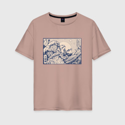 Женская футболка хлопок Oversize Японская лягушка Укиё-э