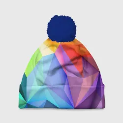Шапка 3D c помпоном Радужная геометрия