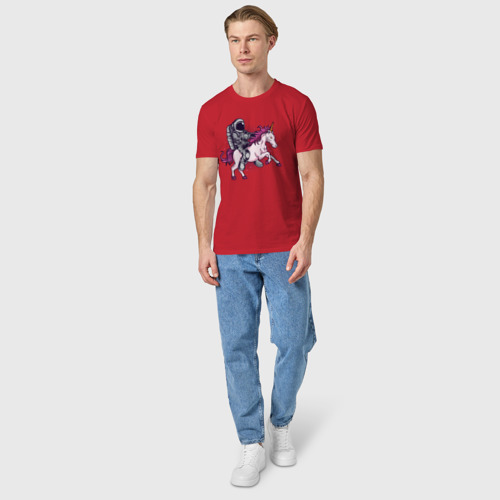 Мужская футболка хлопок с принтом Космонавт на  единороге, вид сбоку #3