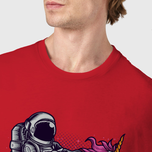 Мужская футболка хлопок с принтом Космонавт на  единороге, фото #4