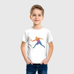 Футболка с принтом Tennis player - man для ребенка, вид на модели спереди №2. Цвет основы: белый