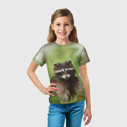 Детская футболка 3D Лесной енот, цвет 3D печать - фото 5
