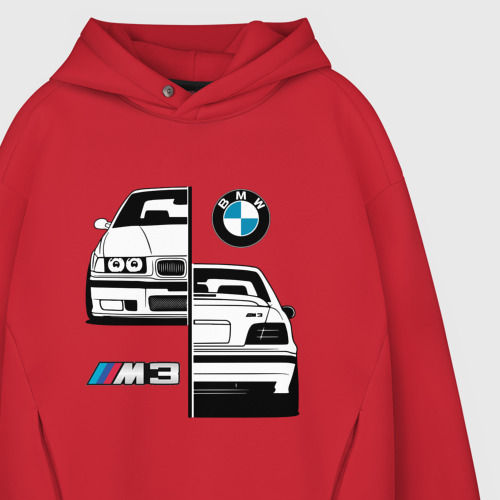 Мужское худи Oversize хлопок BMW M3 E 36 БМВ М3 E 36, цвет красный - фото 4