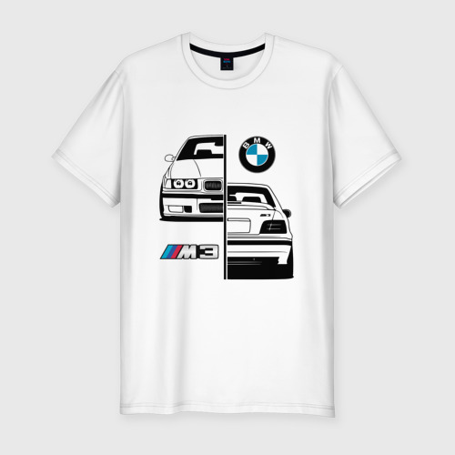 Мужская футболка хлопок Slim с принтом BMW M3 E 36 / БМВ М3 E 36, вид спереди #2