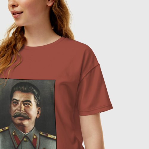 Женская футболка хлопок Oversize с принтом Сталин Портрет, фото на моделе #1