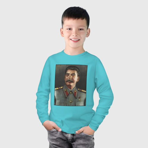 Детский лонгслив хлопок Сталин Портрет, цвет бирюзовый - фото 3