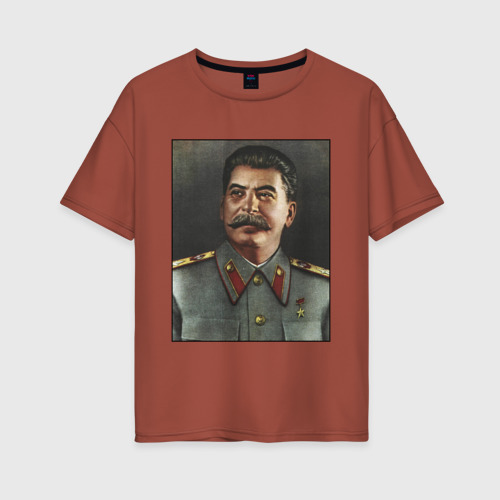 Женская футболка хлопок Oversize с принтом Сталин Портрет, вид спереди #2