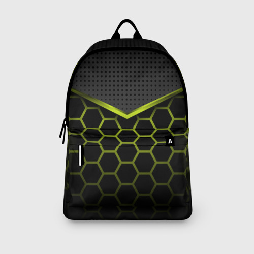 Рюкзак 3D с принтом Зеленые соты в виде брони, вид сбоку #3