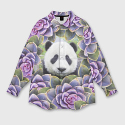 Женская рубашка oversize 3D Панда среди цветов