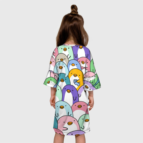 Детское платье 3D с принтом Пингвины, вид сзади #2