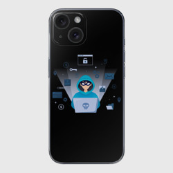 Чехол для iPhone 15 силиконовый с защитой камеры Программист hacker