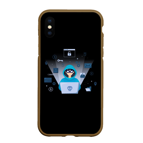 Чехол для iPhone XS Max матовый Программист hacker, цвет коричневый