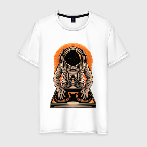 Мужская футболка из хлопка с принтом Космонавт диджей - cosmo DJ, вид спереди №1